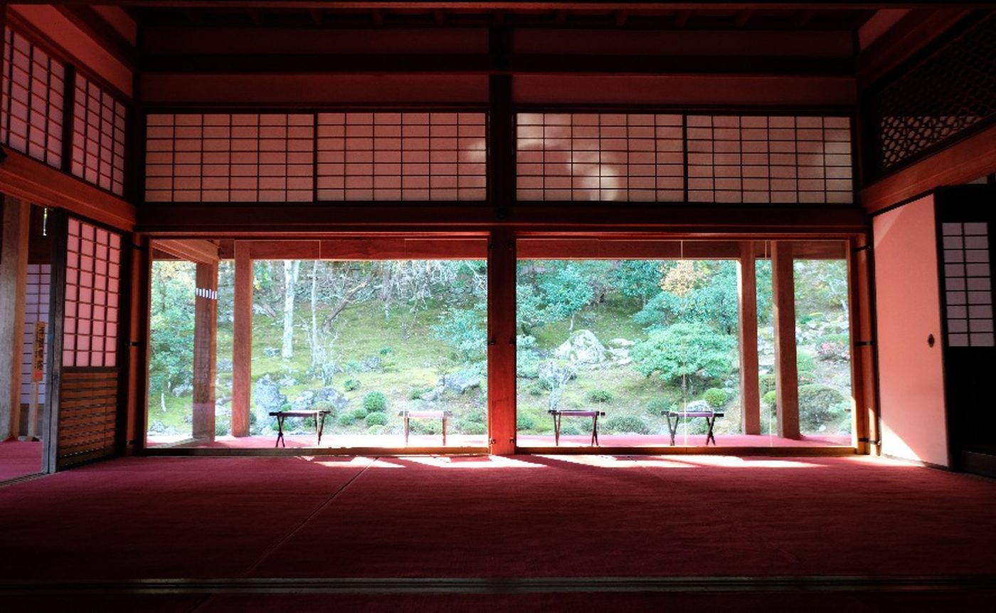 View of the scenic garden from the shoin hall at Chikurinji Temple, Kochi